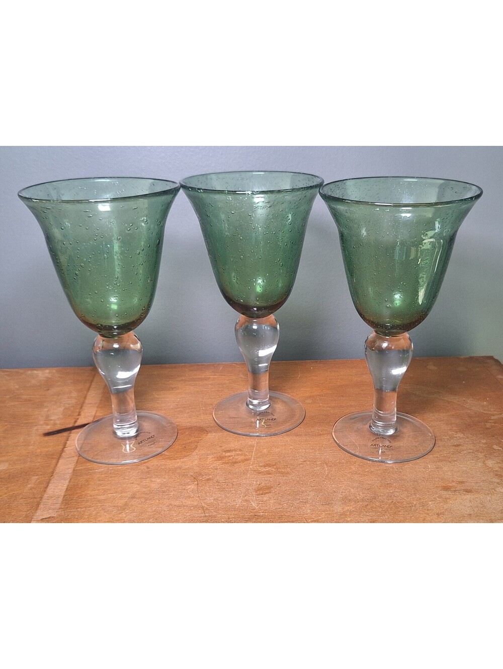Artland Iris green bubble glass goblets set of 3